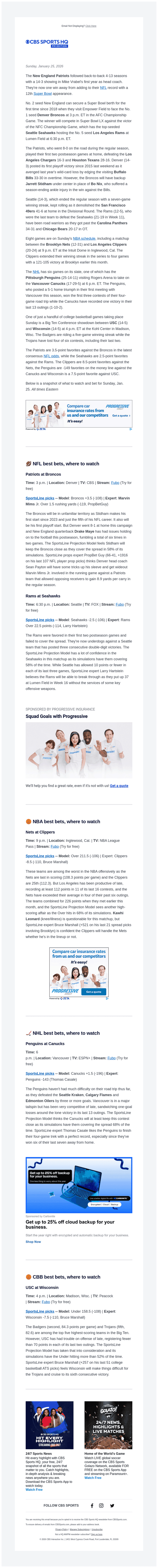 CBS email from Sun, Jan 25, 2026