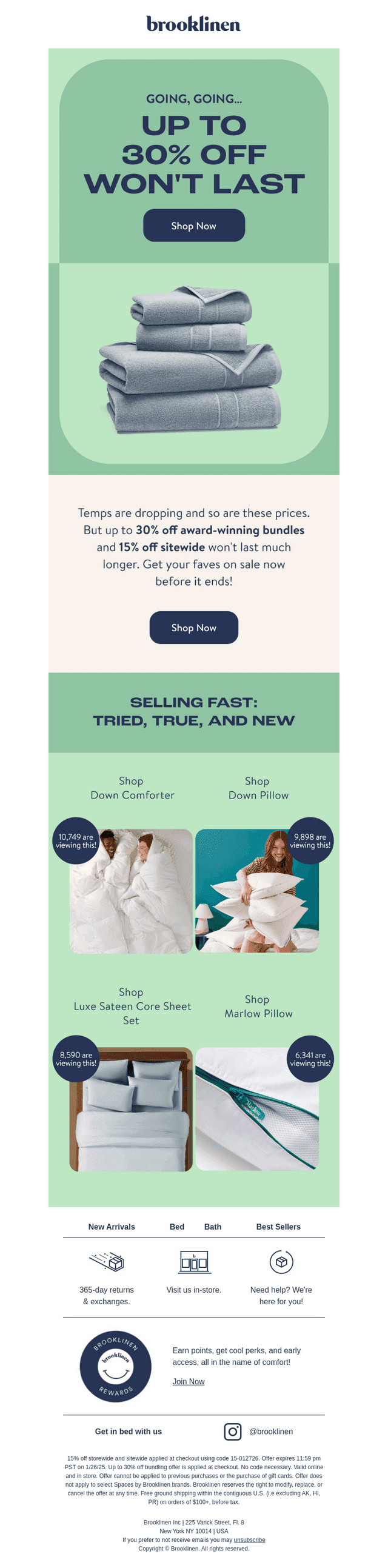 Brooklinen email from Mon, Jan 26, 2026