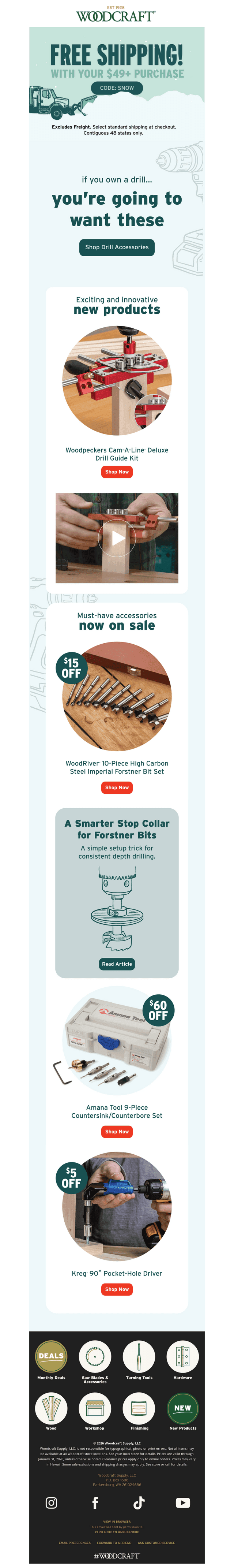 Woodcraft email from Mon, Jan 26, 2026