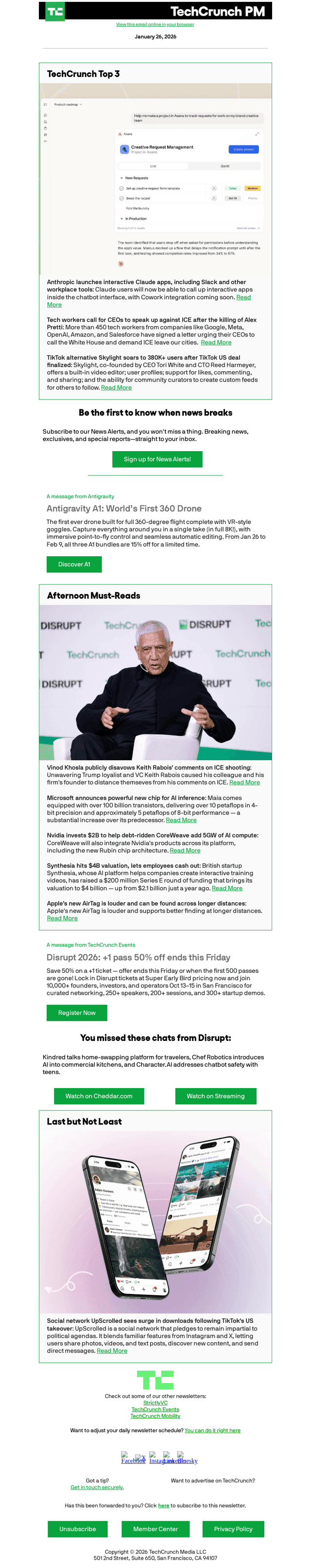 TechCrunch email from Mon, Jan 26, 2026