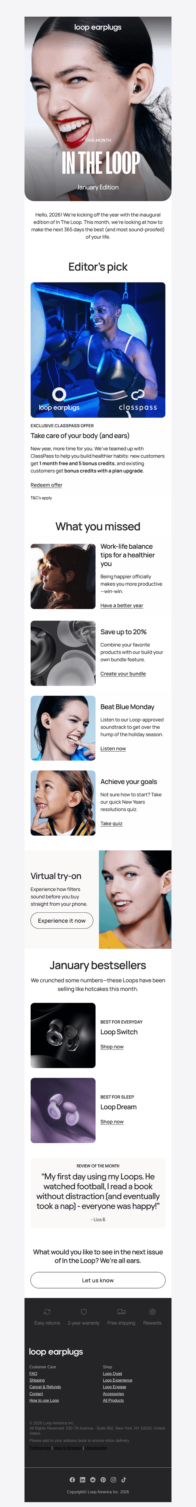 Loop Earplugs email from Tue, Jan 27, 2026