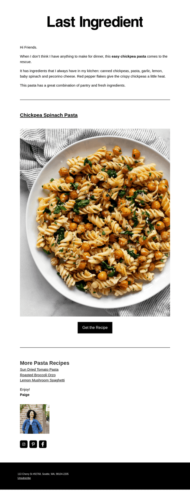 Chickpea Spinach Pasta