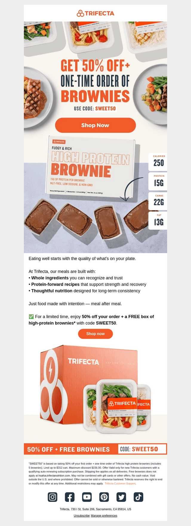 Limited time: 50% off meals plus free brownies