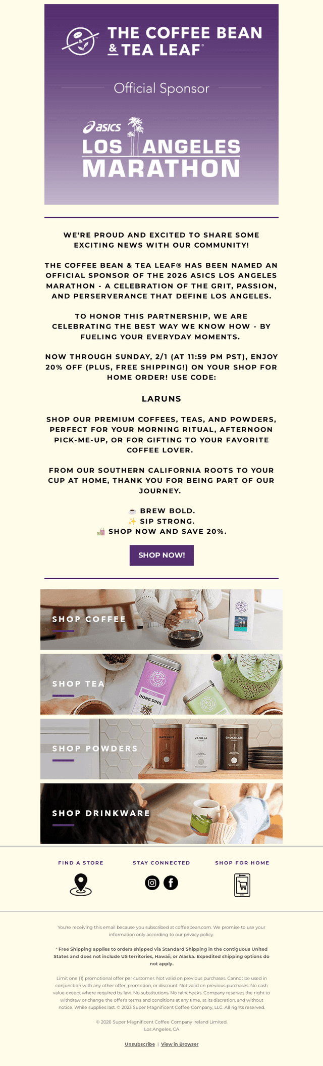The Coffee Bean & Tea Leaf email from Thu, Jan 29, 2026