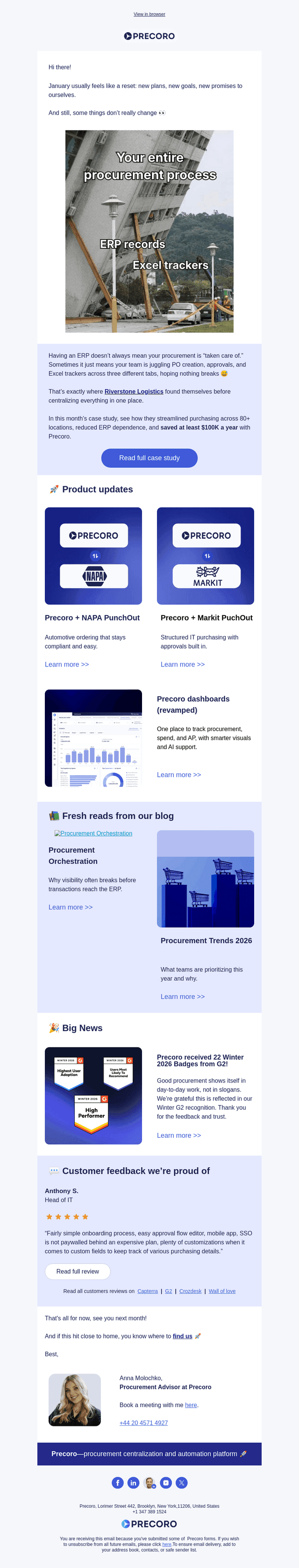 Precoro Inc. email from Thu, Jan 29, 2026