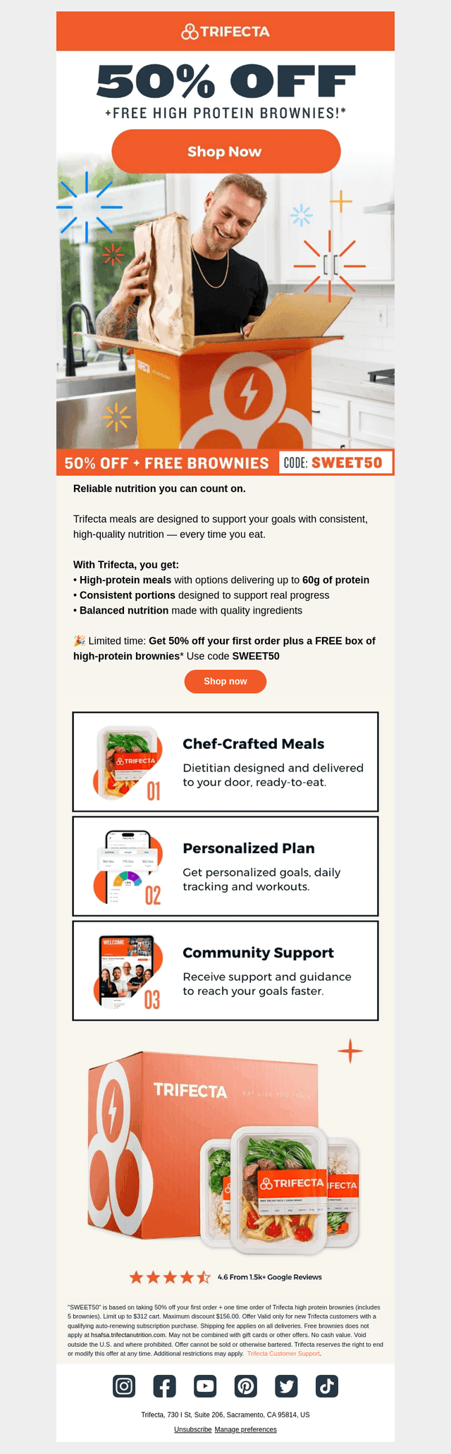 50% off meals plus free brownies!