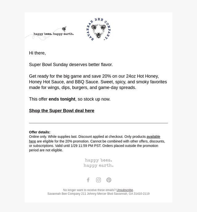 Savannah Bee email from Thu, Jan 29, 2026