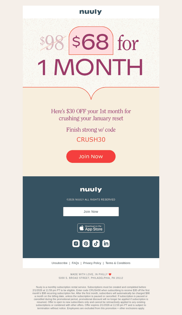 GET 1 MONTH FOR $68 W/ CRUSH30