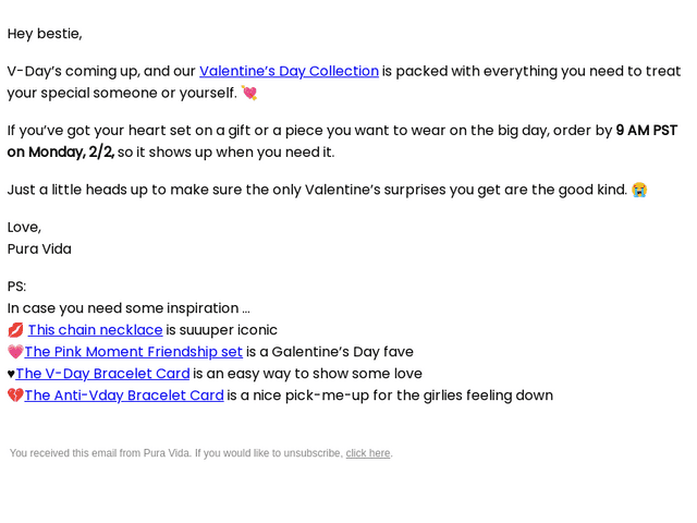 Pura Vida Bracelets email from Fri, Jan 30, 2026
