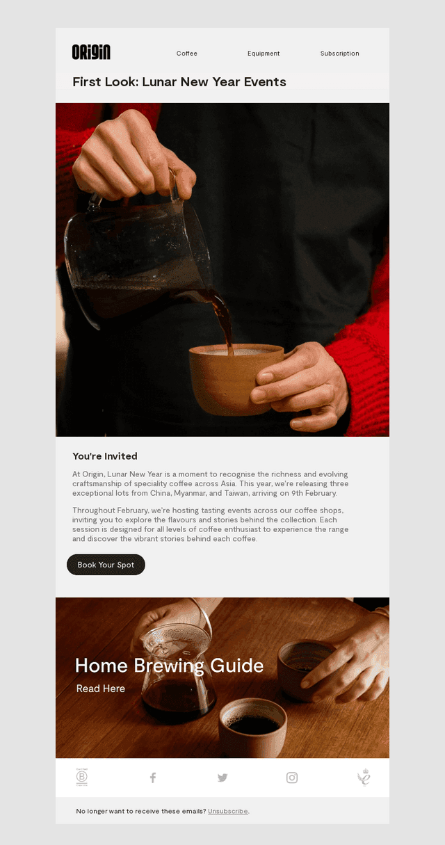 Origin Coffee email from Sat, Jan 31, 2026