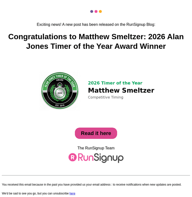 RunSignUp email from Sat, Jan 31, 2026