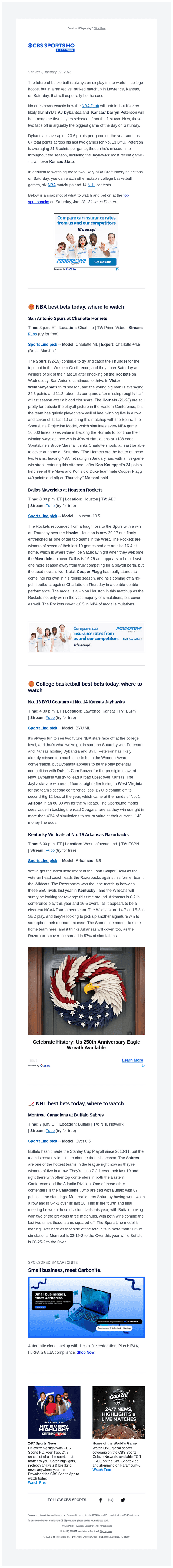 CBS email from Sat, Jan 31, 2026