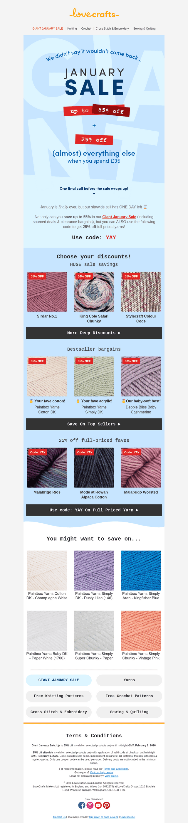 Final Call: 55% off sale, 25% off EVERYTHING else!