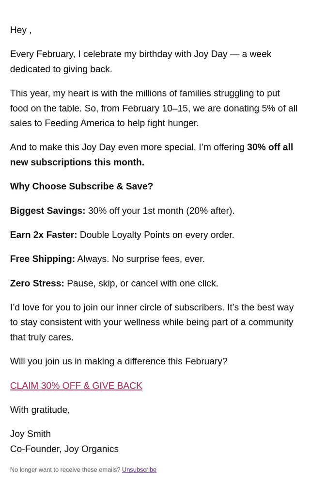 Joy Organics email from Sun, Feb 1, 2026
