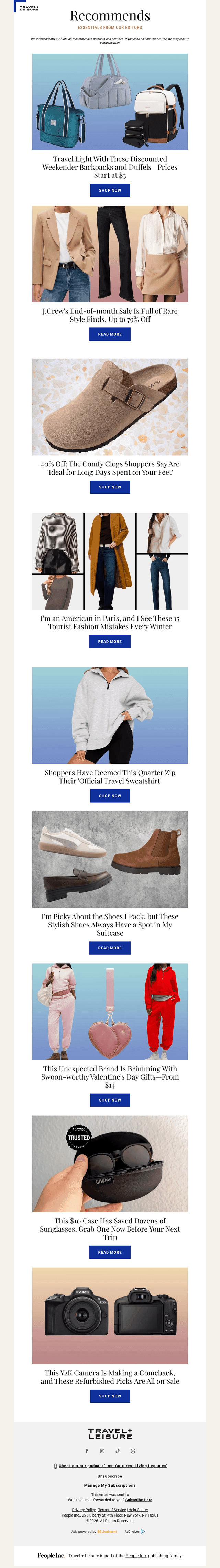 Travel + Leisure email from Sun, Feb 1, 2026