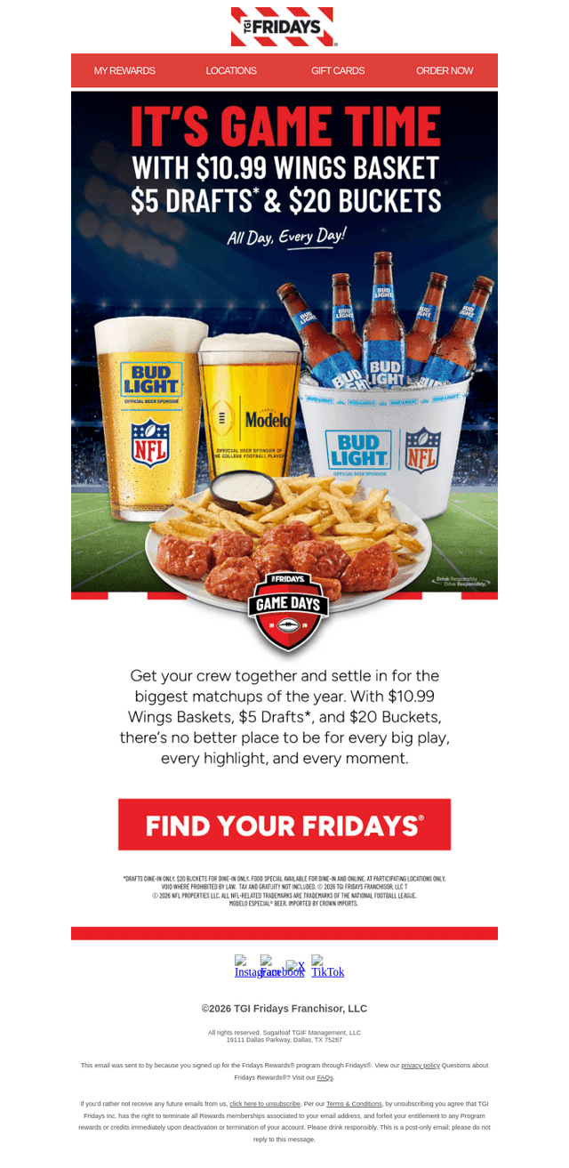TGI Fridays email from Sun, Feb 1, 2026