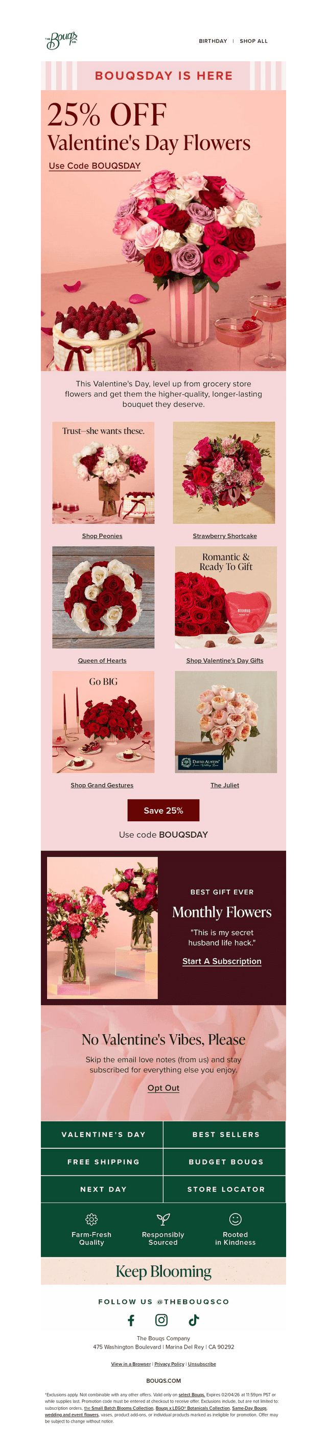 The Bouqs Co. email from Mon, Feb 2, 2026