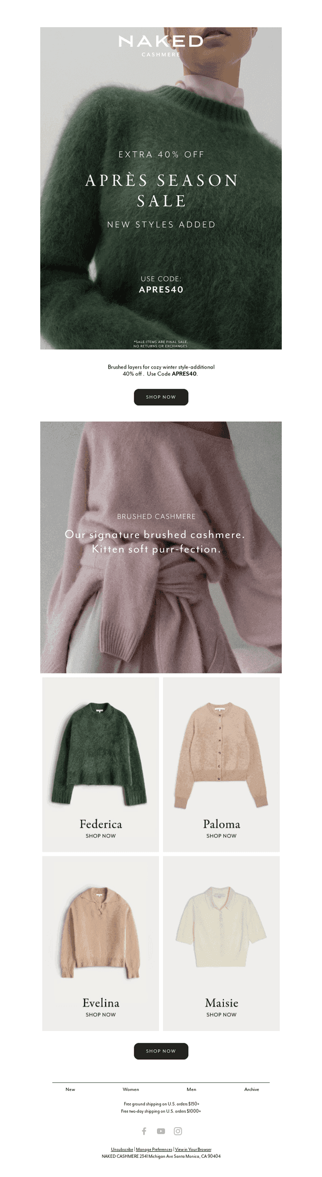 Extra 40% Off Select Brushed Cashmere