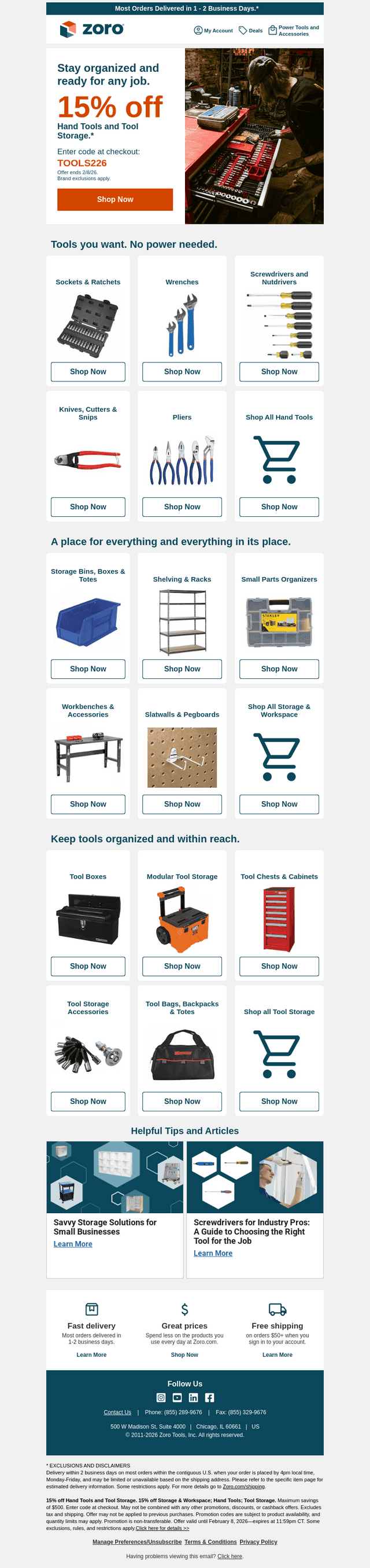 🧰 Organize for less. 15% off Hand Tools & Tool Storage.