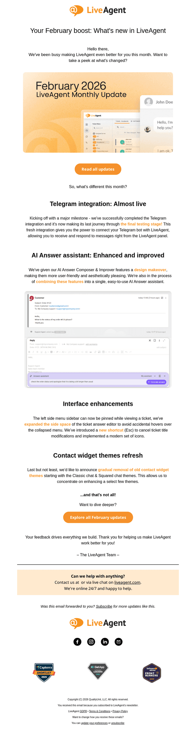 LiveAgent email from Wed, Feb 4, 2026