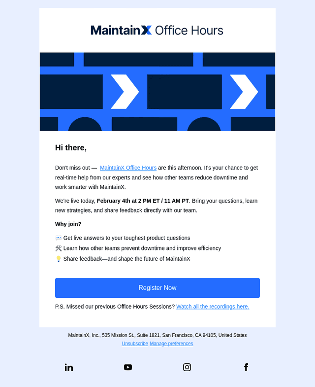 Don’t miss it: MaintainX Office Hours are today