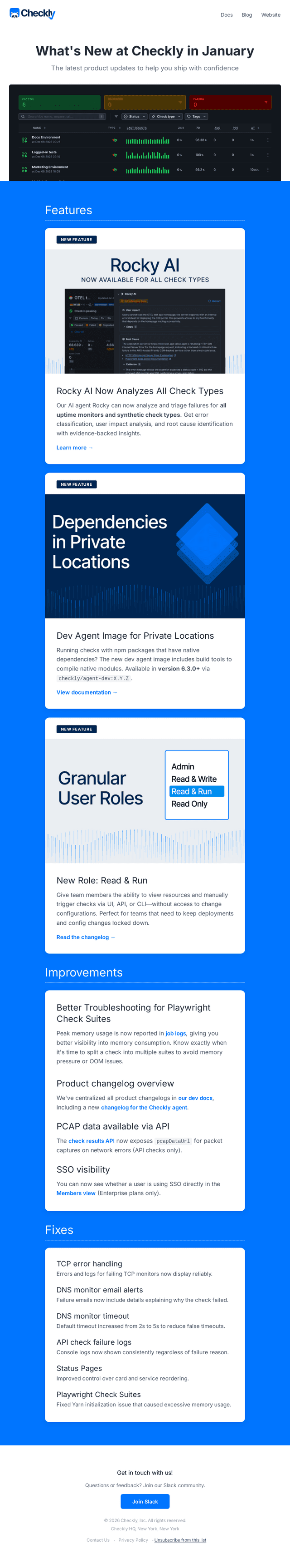 January Product Updates at Checkly