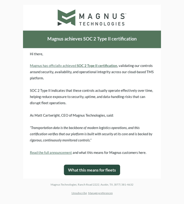 Magnus achieves SOC 2 Type II certification