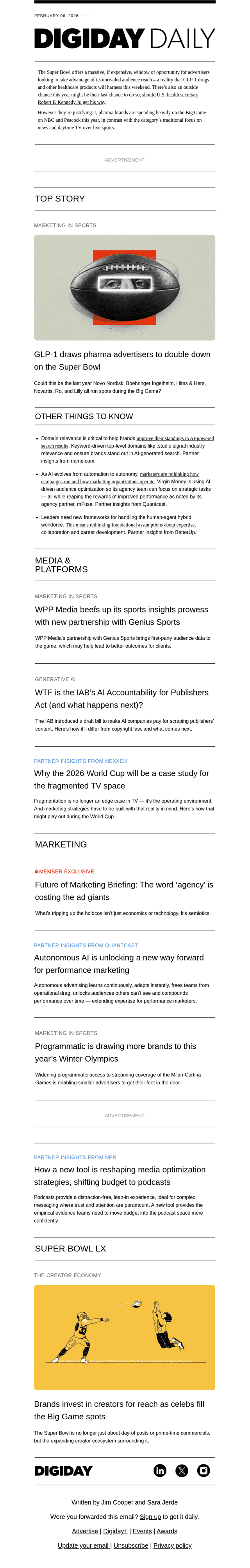 Digiday email from Fri, Feb 6, 2026