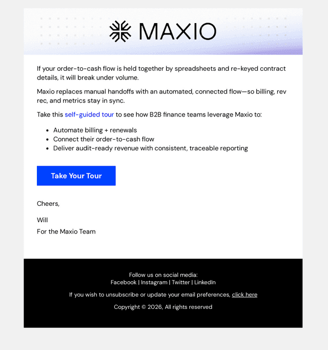 Maxio email from Fri, Feb 6, 2026