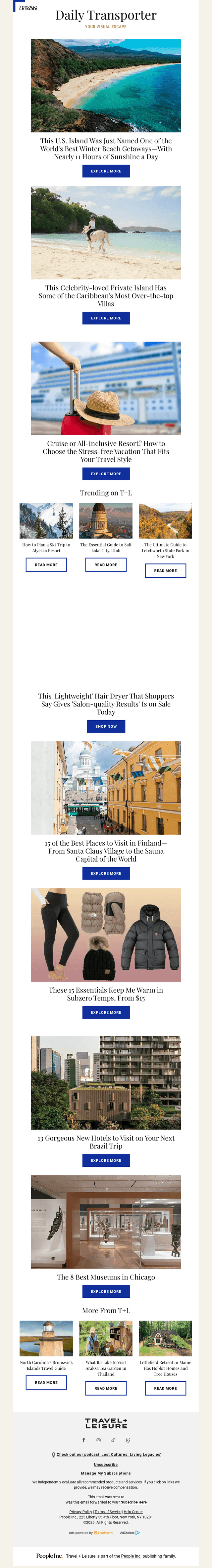 Travel + Leisure email from Sat, Feb 7, 2026