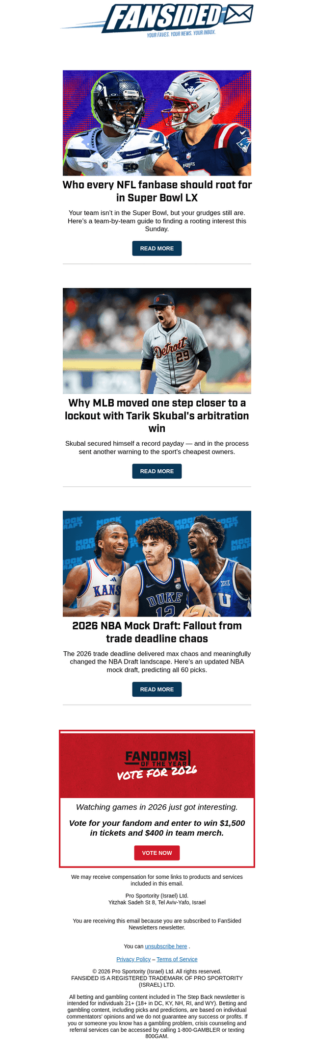 FanSided email from Sat, Feb 7, 2026
