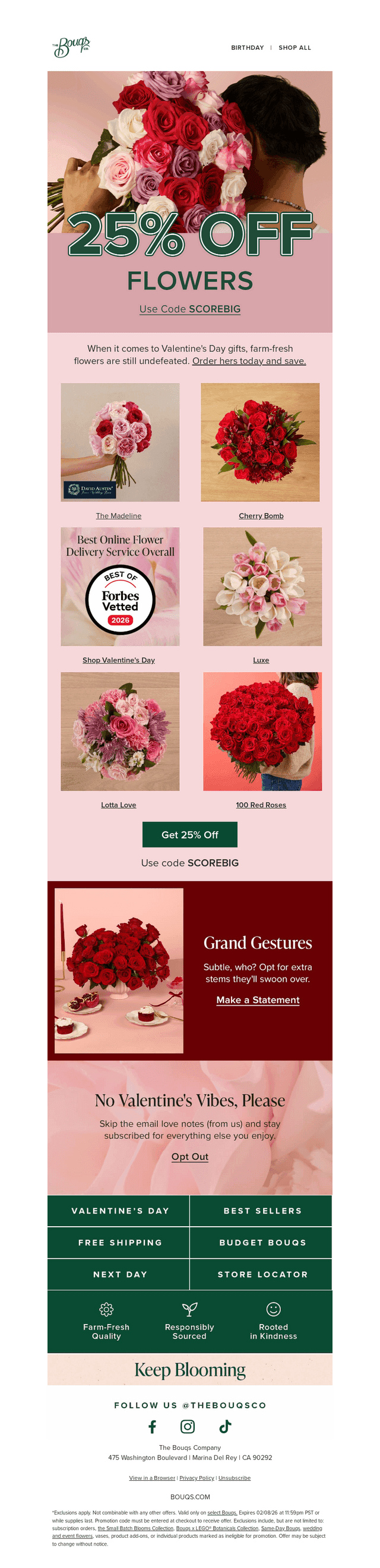 The Bouqs Co. email from Sat, Feb 7, 2026