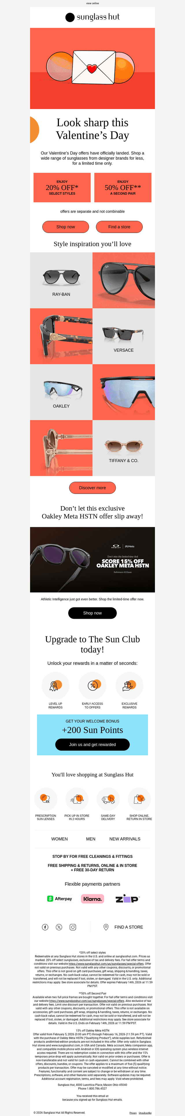 Sunglass Hut email from Sat, Feb 7, 2026