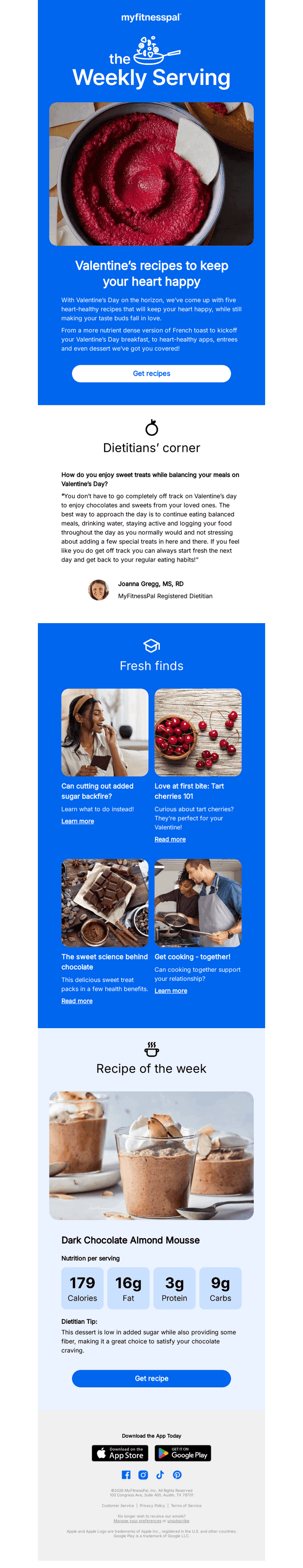 MyFitnessPal email from Sat, Feb 7, 2026