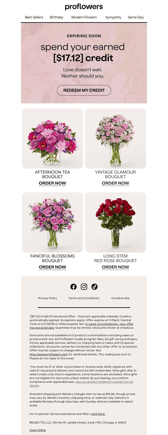 ProFlowers email from Sun, Feb 8, 2026