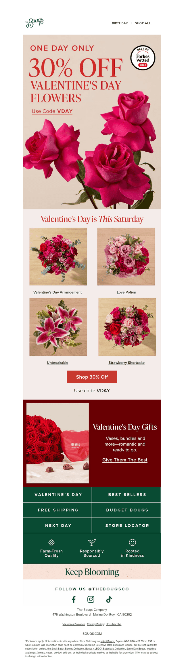 The Bouqs Co. email from Mon, Feb 9, 2026