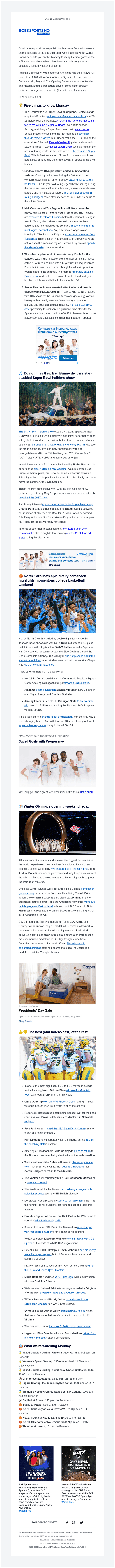 CBS email from Mon, Feb 9, 2026