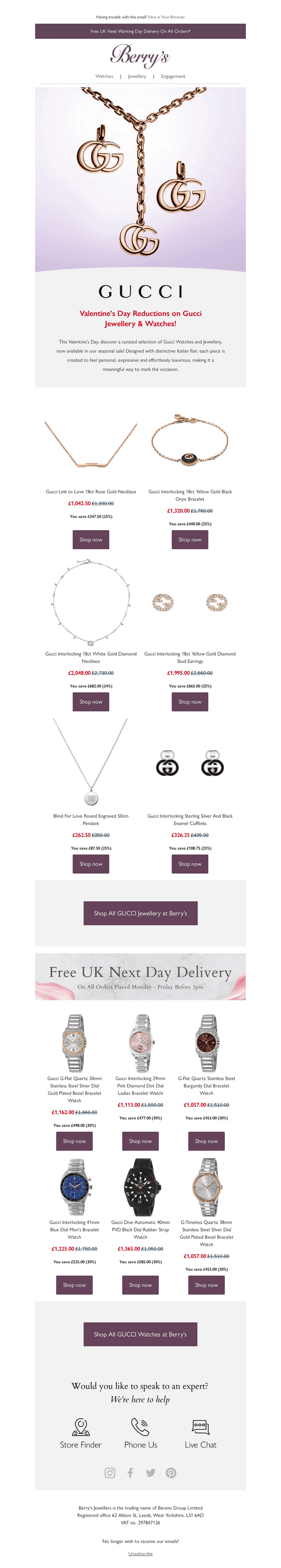 Berry's Jewellers email from Mon, Feb 9, 2026