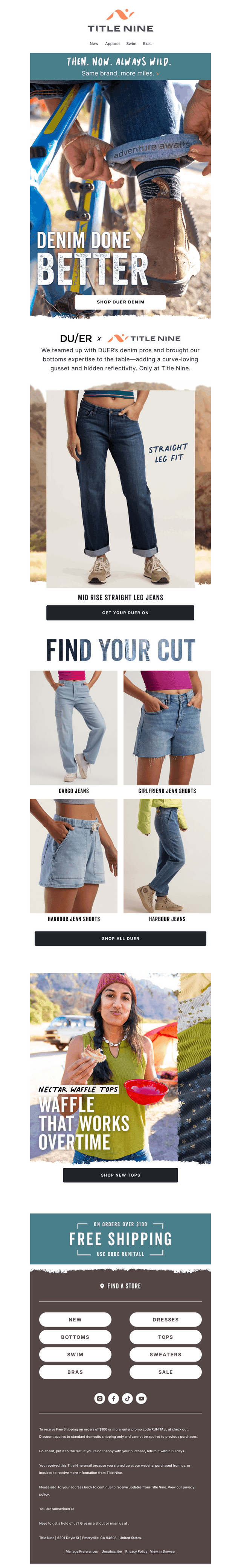 Exclusively from Title Nine x DUER Denim