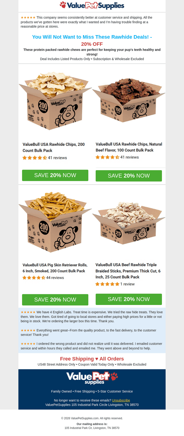 Protein Packed USA Rawhide Chews! - 20% Off
