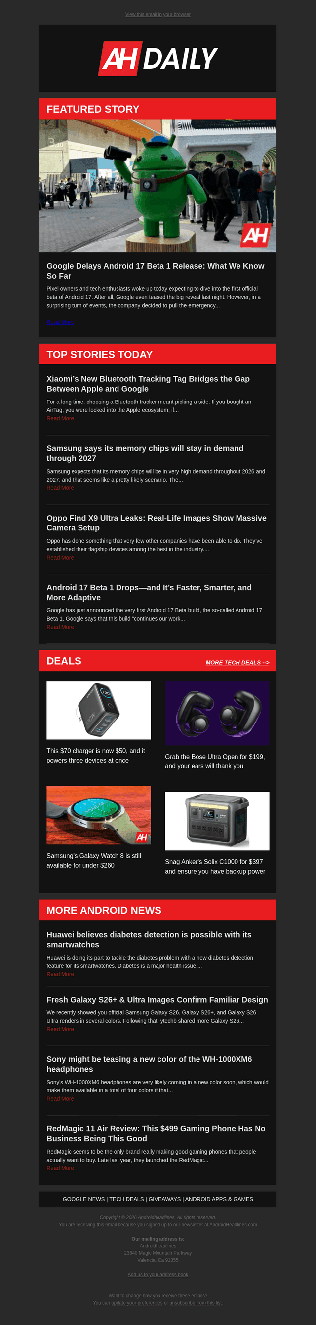 Android Headlines email from Wed, Feb 11, 2026