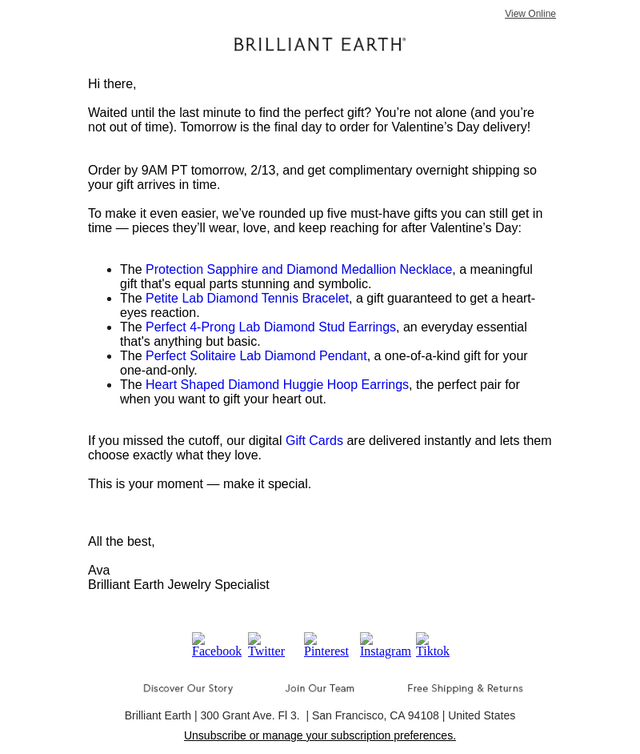 Brilliant Earth email from Thu, Feb 12, 2026