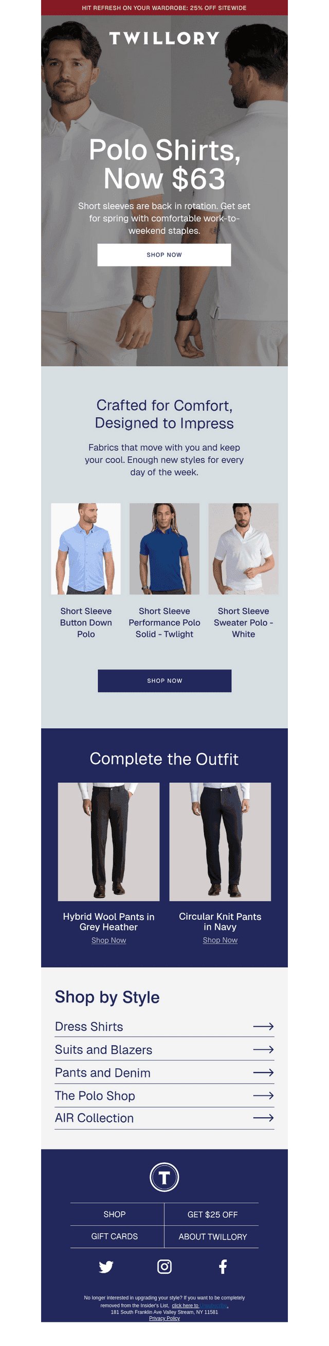 25% off sitewide, featuring $63 Polos for spring 🤞