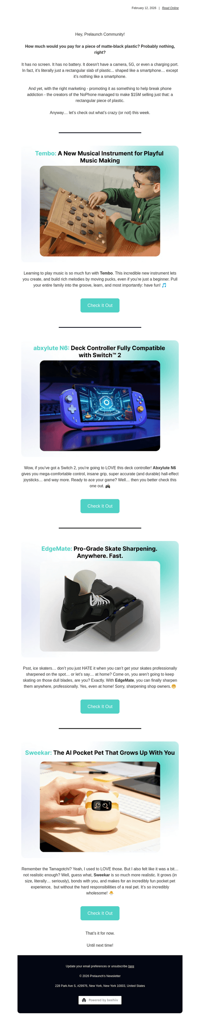Prelaunch.com email from Thu, Feb 12, 2026