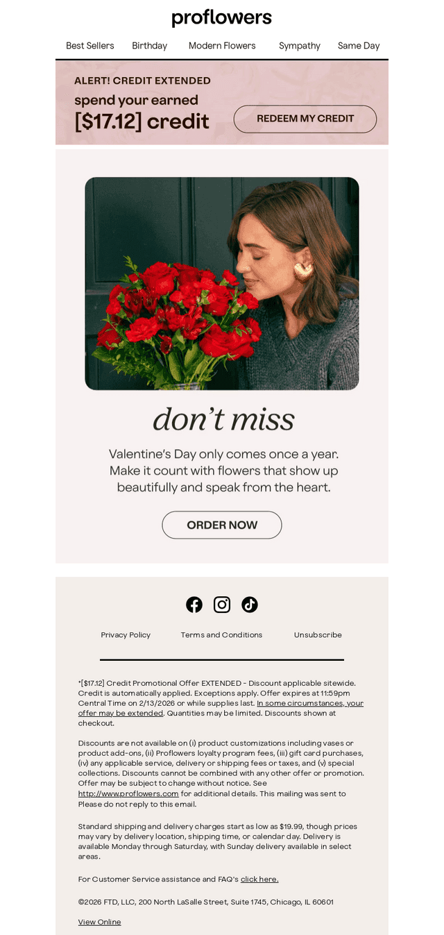 ProFlowers email from Thu, Feb 12, 2026