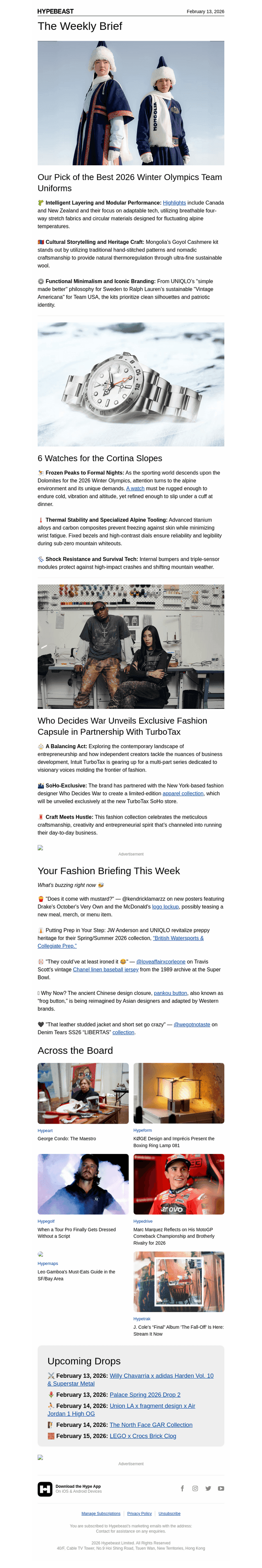 HYPEBEAST email from Fri, Feb 13, 2026
