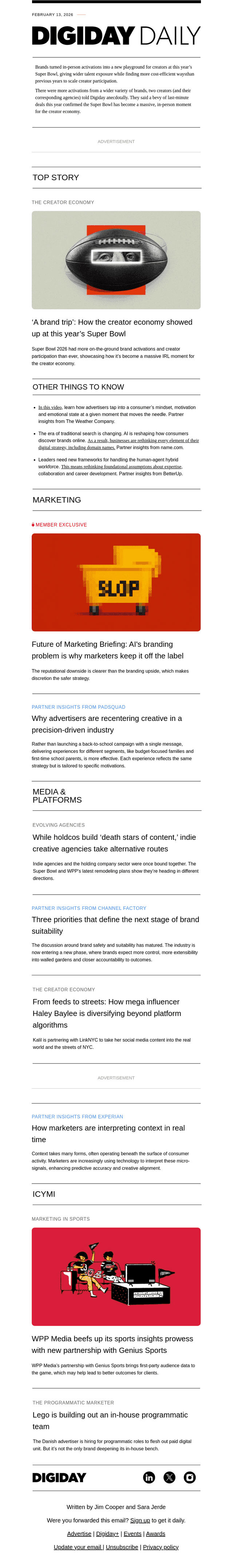 Digiday email from Fri, Feb 13, 2026