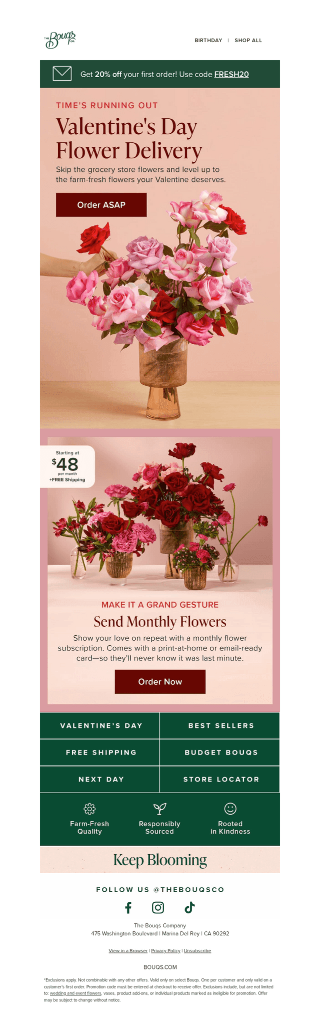 The Bouqs Co. email from Fri, Feb 13, 2026