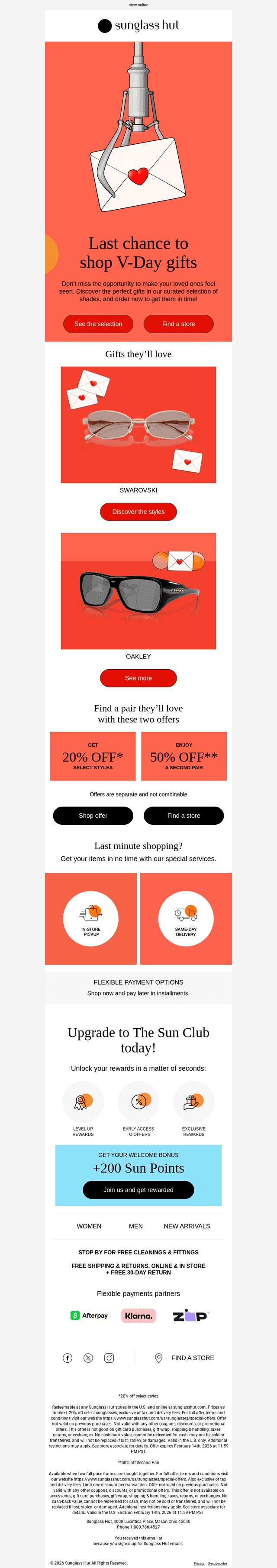 Sunglass Hut email from Fri, Feb 13, 2026