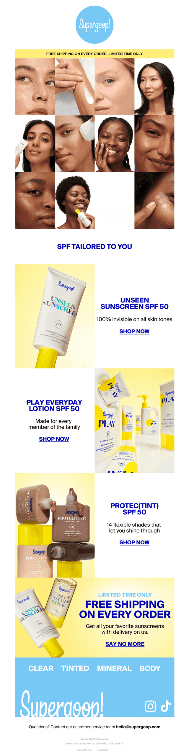 SPF for everyone + shipping on us